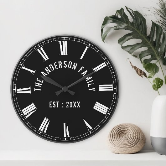 Personalisiertes Schwarz-Schwarz-FotoCollage für b Große Wanduhr