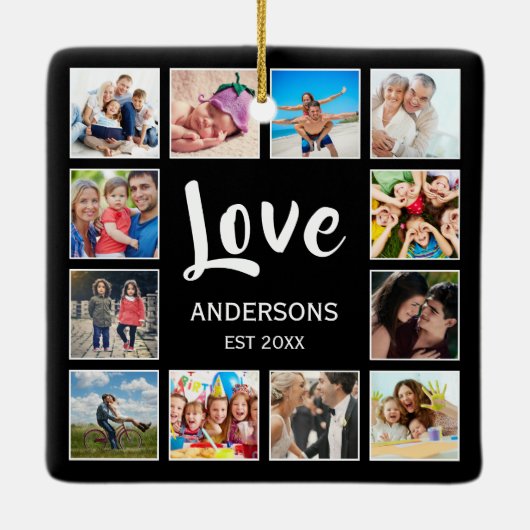Personalisiertes Schwarz-Schwarz-FotoCollage für b Keramikornament (Rückseite)