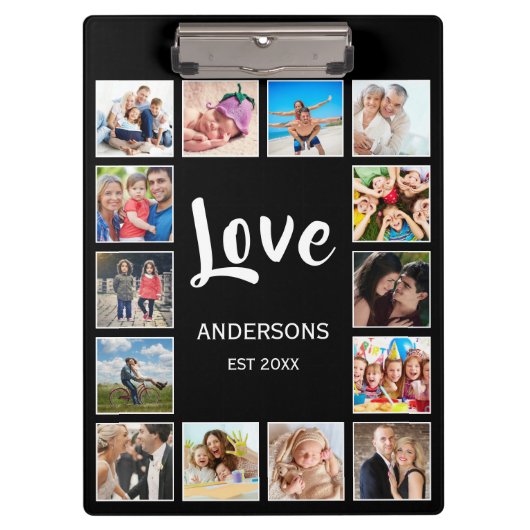 Personalisiertes Schwarz-Schwarz-FotoCollage für b Klemmbrett (Vorderseite)