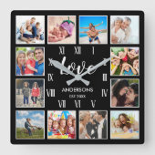 Personalisiertes Schwarz-Schwarz-FotoCollage für b Quadratische Wanduhr (Vorderseite)