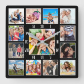 Personalisiertes Schwarz-Schwarz-FotoCollage für b Quadratische Wanduhr (Vorderseite)