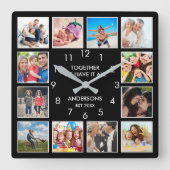 Personalisiertes Schwarz-Schwarz-FotoCollage für b Quadratische Wanduhr (Vorderseite)