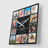 Personalisiertes Schwarz-Schwarz-FotoCollage für b Quadratische Wanduhr (Winkel)