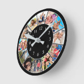 Personalisiertes Schwarz-Schwarz-FotoCollage für b Runde Wanduhr (Winkel)