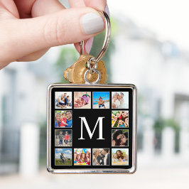 Personalisiertes Schwarz-Schwarz-FotoCollage für b Schlüsselanhänger