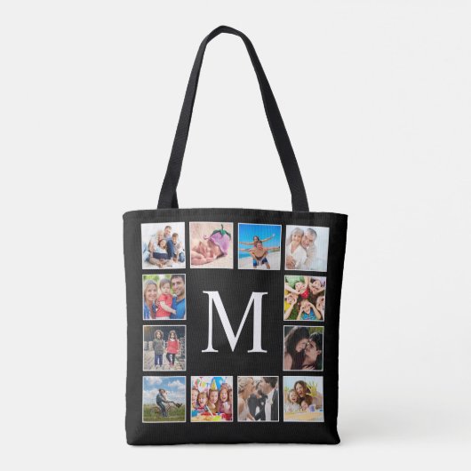 Personalisiertes Schwarz-Schwarz-FotoCollage für b Tasche (Rückseite)