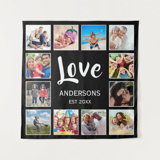 Personalisiertes Schwarz-Schwarz-FotoCollage für b Wandteppich (Vorderseite)