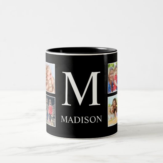 Personalisiertes Schwarz-Schwarz-FotoCollage für b Zweifarbige Tasse (Mittel)