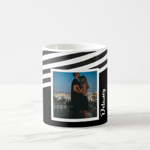 Personalisiertes Schwarz-Streifen-Muster-Foto Kaffeetasse