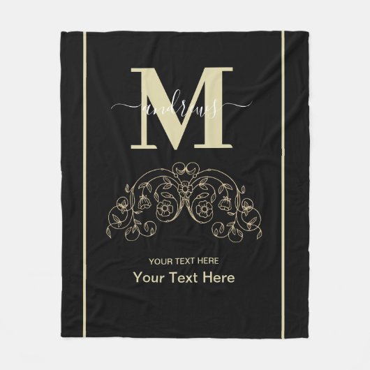 Personalisiertes Schwarz und Gold Fleecedecke (Vorderseite)