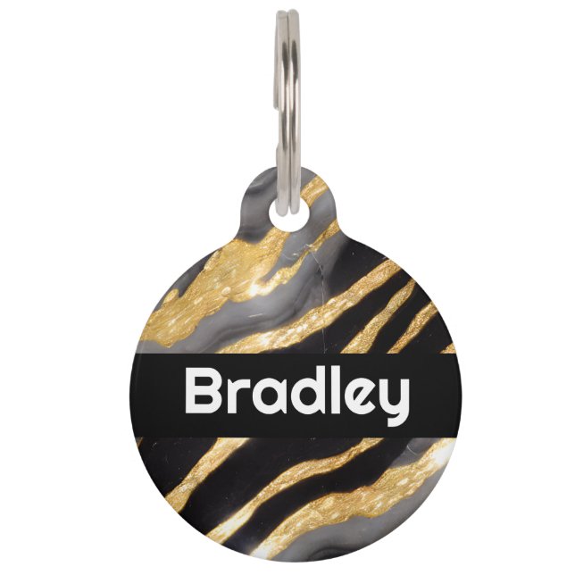 Personalisiertes Schwarz und Imitate Gold Haustiermarke (Vorderseite)
