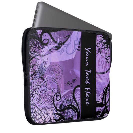 Personalisiertes Schwarz und Lila Goth Pattern Sch Laptopschutzhülle (Vorne Rechts)