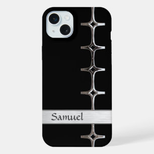 Personalisiertes Schwarz und Silber Chrom iPhone 15 Plus Hülle