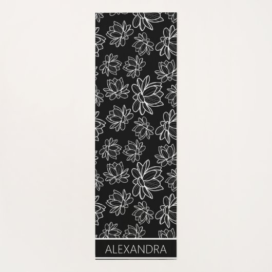 Personalisiertes Schwarz/Weiß-Blumendesign Yogamatte (Rückseite)