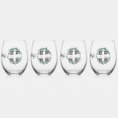 Personalisiertes Schwarz-Weiß-Buffalo Kariert (H) Weinglas Ohne Stiel (Hinten)