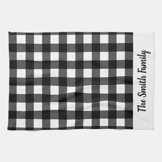 Personalisiertes Schwarz-Weiß Buffalo Kariert Küch Geschirrtuch (Horizontal)