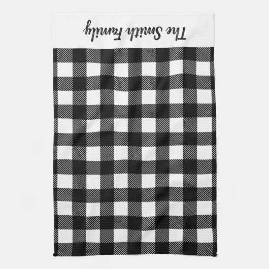 Personalisiertes Schwarz-Weiß Buffalo Kariert Küch Geschirrtuch (Vertikal)