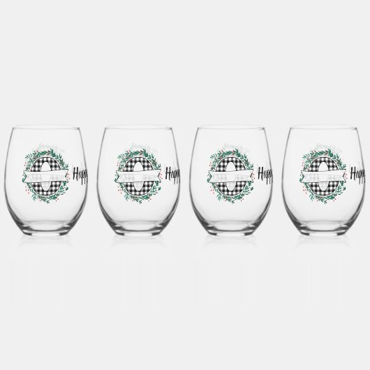 Personalisiertes Schwarz-Weiß-Buffalo Kariert (O) Weinglas Ohne Stiel (Vorderseite)