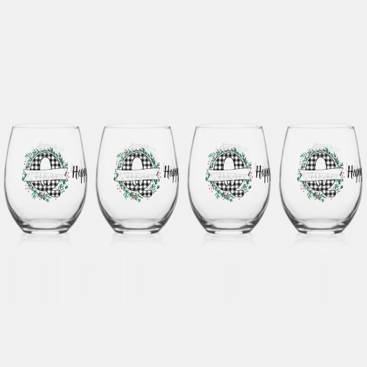 Personalisiertes Schwarz-Weiß-Buffalo Kariert (Q) Weinglas Ohne Stiel (Vorderseite)