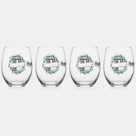 Personalisiertes Schwarz-Weiß-Büffel Kariert (P) Weinglas Ohne Stiel (Vorderseite)