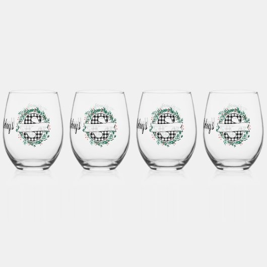 Personalisiertes Schwarz-Weiß-Büffel Kariert (S) Weinglas Ohne Stiel (Hinten)