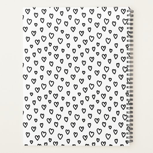 Personalisiertes Schwarz-Weiß-Doodle-Muster Herz Planer (Rückseite)