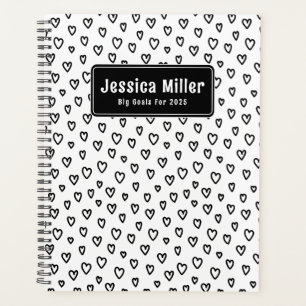 Personalisiertes Schwarz-Weiß-Doodle-Muster Herz Planer