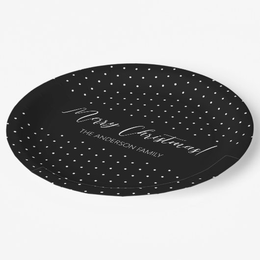 Personalisiertes Schwarz-Weiß-Elegantes Skript Pappteller (Schrägansicht)