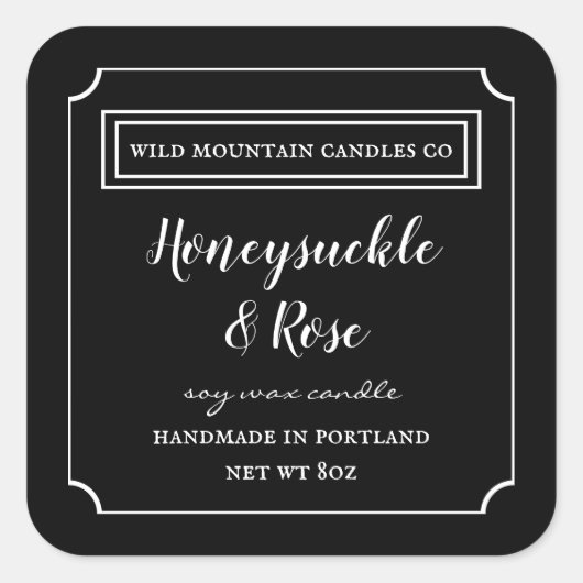 Personalisiertes Schwarz-Weiß-Etikett Quadratischer Aufkleber (Vorderseite)