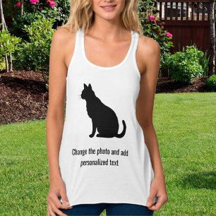 Personalisiertes Schwarz-Weiß-Foto von Katze, Mutt Tank Top