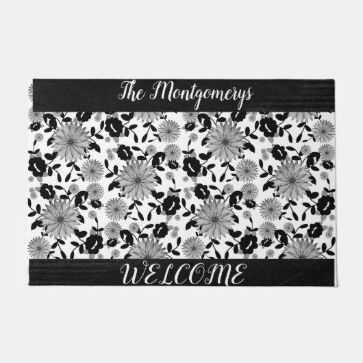 Personalisiertes Schwarz-weiß-Grau-Shabby Chic-Des Fußmatte (Vorderseite)