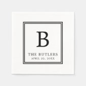 Personalisiertes Schwarz-Weiß-Heiratspapier Napkin Serviette (Vorderseite)