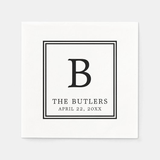 Personalisiertes Schwarz-Weiß-Heiratspapier Napkin Serviette (Vorderseite)