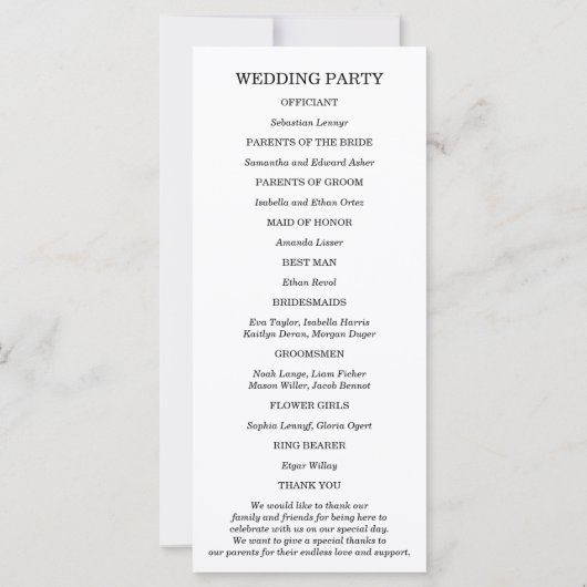 Personalisiertes Schwarz-Weiß-Hochzeitsprogramm (Rückseite)