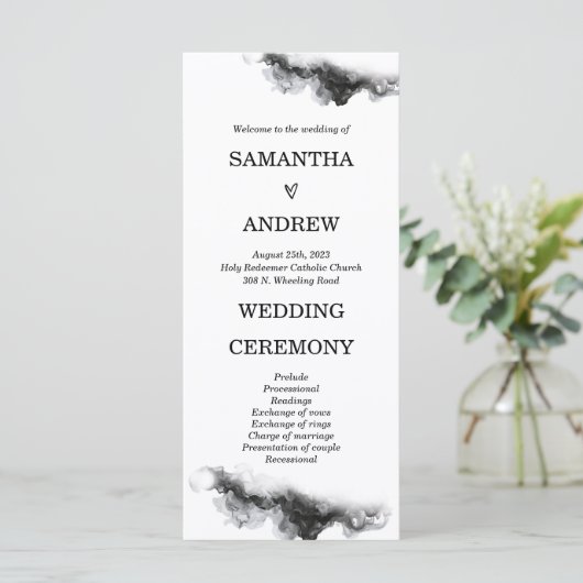 Personalisiertes Schwarz-Weiß-Hochzeitsprogramm (Stehend Vorderseite)