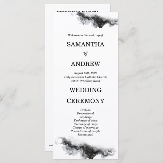 Personalisiertes Schwarz-Weiß-Hochzeitsprogramm (Vorne/Hinten)