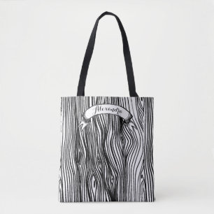 Personalisiertes Schwarz-Weiß-Holzkörnmuster Tasche