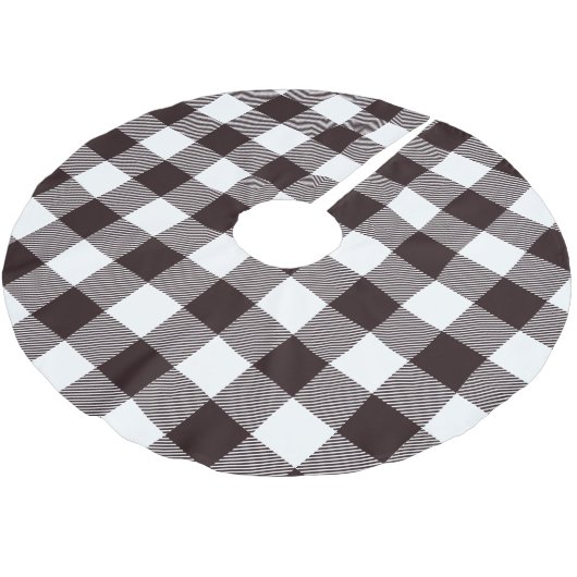 Personalisiertes Schwarz-Weiß Kariert Rustikales L Polyester Weihnachtsbaumdecke (Schrägansicht)