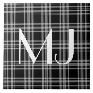 Personalisiertes Schwarz-Weiß-Karo-Tartan-Muster Fliese
