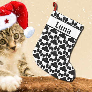 personalisiertes Schwarz-Weiß-Katzenpaarmuster Kleiner Weihnachtsstrumpf