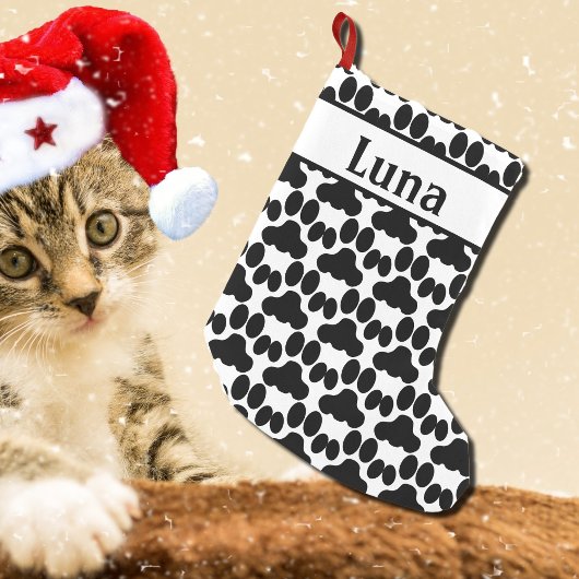 personalisiertes Schwarz-Weiß-Katzenpaarmuster Kleiner Weihnachtsstrumpf