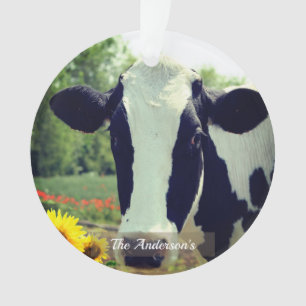Personalisiertes Schwarz-Weiß-Kuh-Foto Ornament