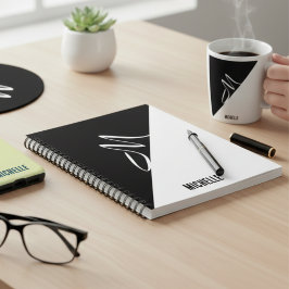Personalisiertes Schwarz-Weiß-Minimal-Monogramm & Notizblock