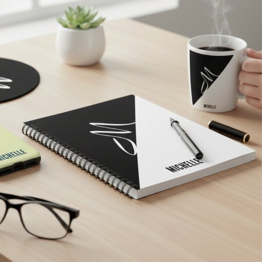Personalisiertes Schwarz-Weiß-Minimal-Monogramm & Notizblock