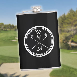 Personalisiertes Schwarz-Weiß-Monogramm Golf Flachmann