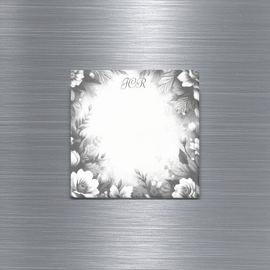 Personalisiertes Schwarz-Weiß-Monogramm mit Blumen Post-it Klebezettel
