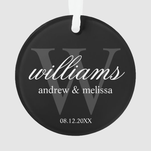 Personalisiertes Schwarz-Weiß-Monogramm Ornament (Rückseite)