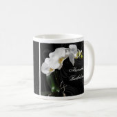 Personalisiertes Schwarz-Weiß-Orchid-Design Kaffeetasse (VorderseiteRechts)