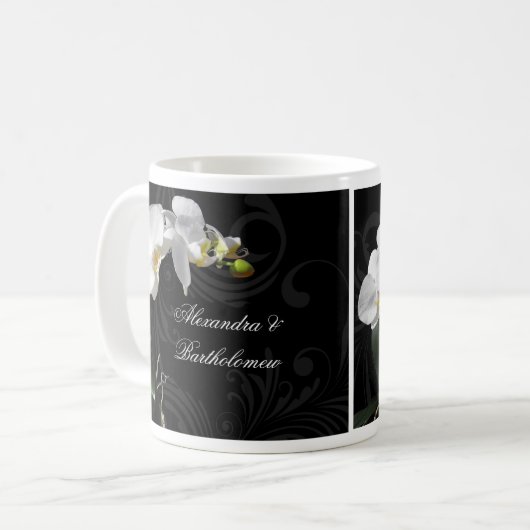 Personalisiertes Schwarz-Weiß-Orchid-Design Kaffeetasse (Vorderseite Links)