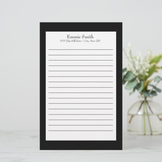 Personalisiertes Schwarz-Weiß-Papier Briefpapier (Stehend Vorderseite)